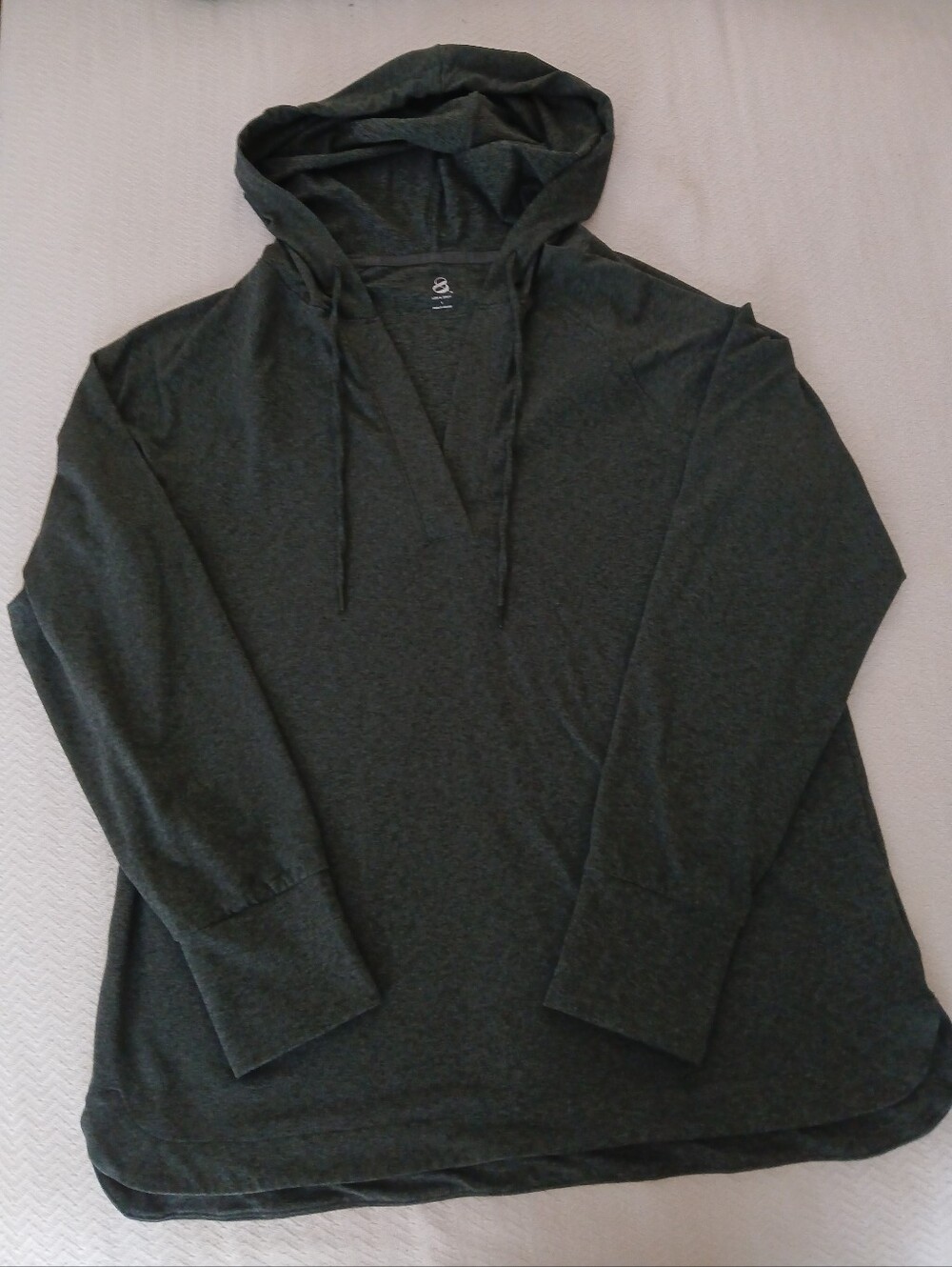 Lou & Grey Dark Heather Green V-Neck Pull Over Hoodie